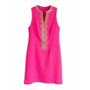 Lilly Pulitzer Bright Hot Pink Sleeveless Midi Dress with Gold Embellishment